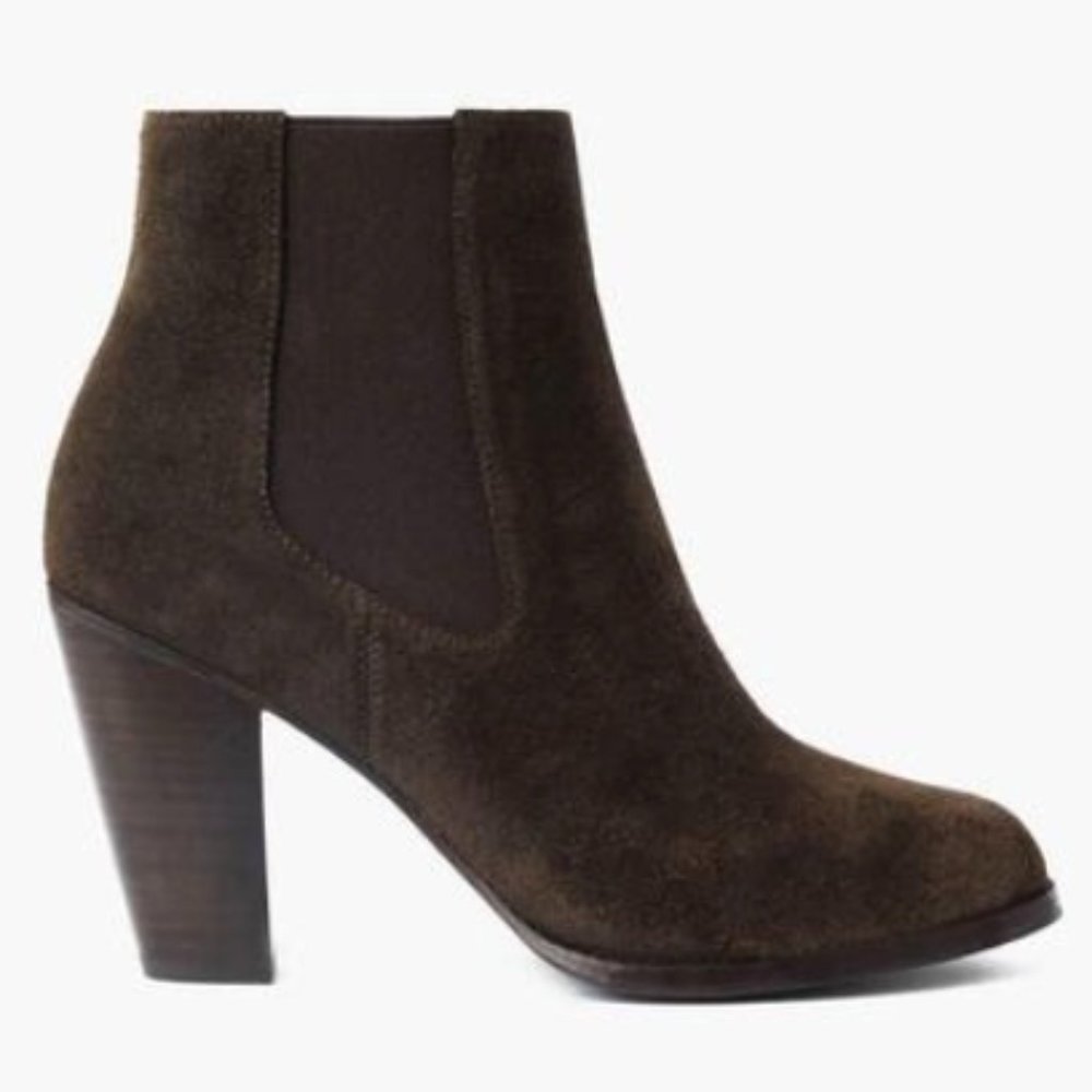 Olive Green Suede Booties with Heels and Stretch Opening, Thurs Boot Company